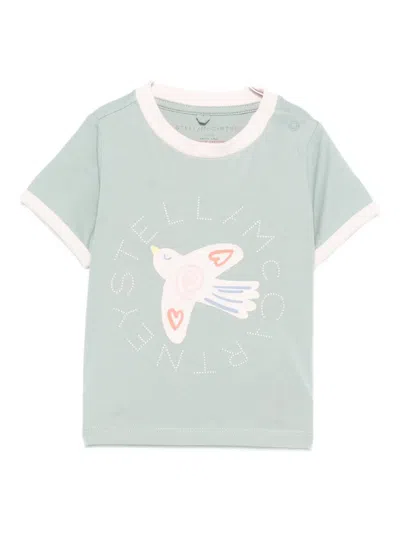 Stella Mccartney Babies' Bird-print Cotton T-shirt In Green