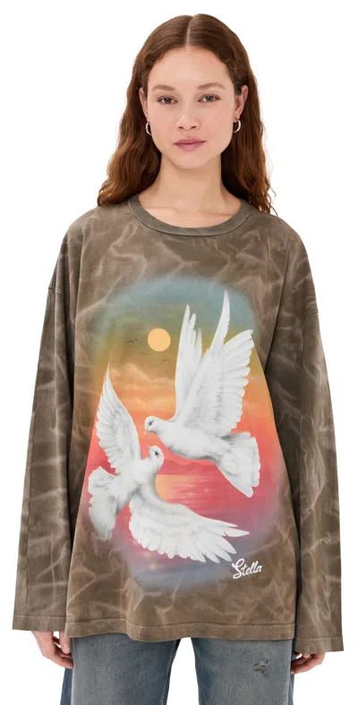 Stella Mccartney Bird Print Long Sleeve T Shirt Smoke In Brown