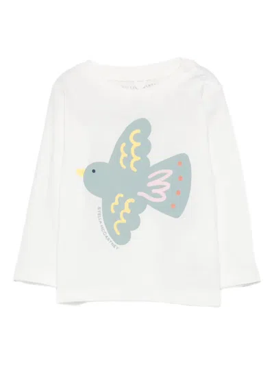 Stella Mccartney Babies' Bird-print Long-sleeve Top In White