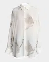 Stella Mccartney Bird Print Oversized Silk Top In Ivory