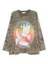 Stella Mccartney Bird Print Long Sleeve T Shirt Smoke In Brown