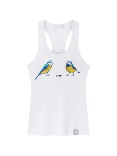 Stella Mccartney Bird-print Ribbed Tank Top In White