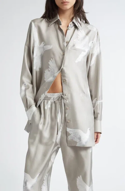 Stella Mccartney Birds Print Relaxed Silk Button-up Shirt