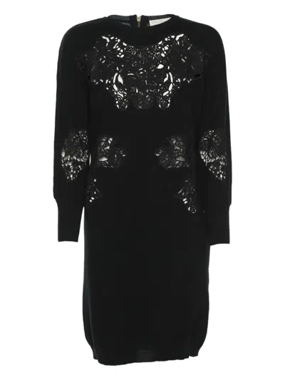 Pre-owned Stella Mccartney Floral-embroidery Midi Dress In Black