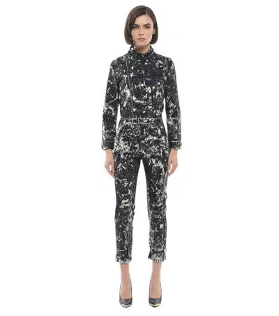 Stella Mccartney Black Abstract Mock Collar Jumpsuit In Multi
