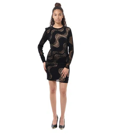 Stella Mccartney Black Abstract Round Neck Mini Dress
