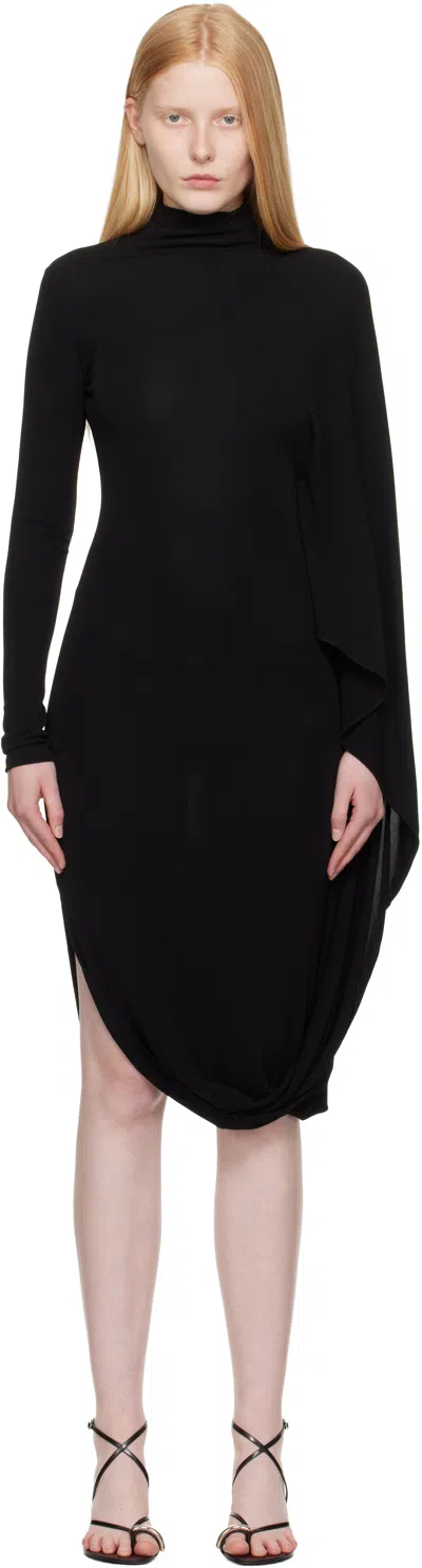 STELLA MCCARTNEY BLACK ASYMMETRIC CAPE MIDI DRESS