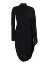 Stella Mccartney Black Asymmetric Midi Dress With High Neck And One Cape Sleeve In Viscose Woman In Black