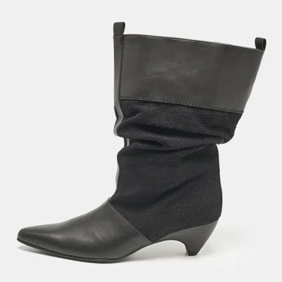 Pre-owned Stella Mccartney Black Canvas And Faux Leather Pointed Toe Ankle Length Boots Size 36