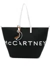 Stella Mccartney Black Canvas Tote With Contrasting Trim And Detachable Pouch In Black