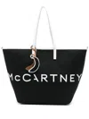 Stella Mccartney Black Canvas Tote With Contrasting Trim And Detachable Pouch In Black