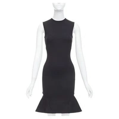Pre-owned Stella Mccartney Black Cotton Blend Kick Flare Hem Fitted Dress It38 Xs