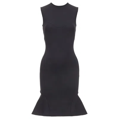 Pre-owned Stella Mccartney Black Cotton Blend Kick Flare Hem Fitted Dress It38 Xs