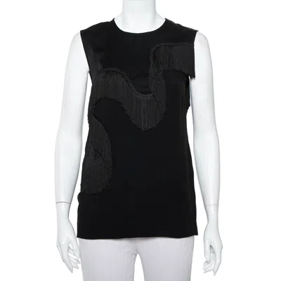 Pre-owned Stella Mccartney Black Crepe Fringe Detail Sleeveless Top S