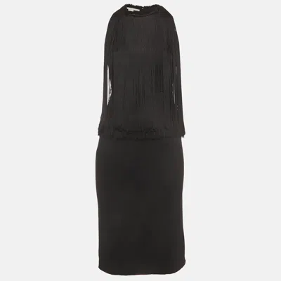 Pre-owned Stella Mccartney Black Crepe Fringed Midi Dress Xs