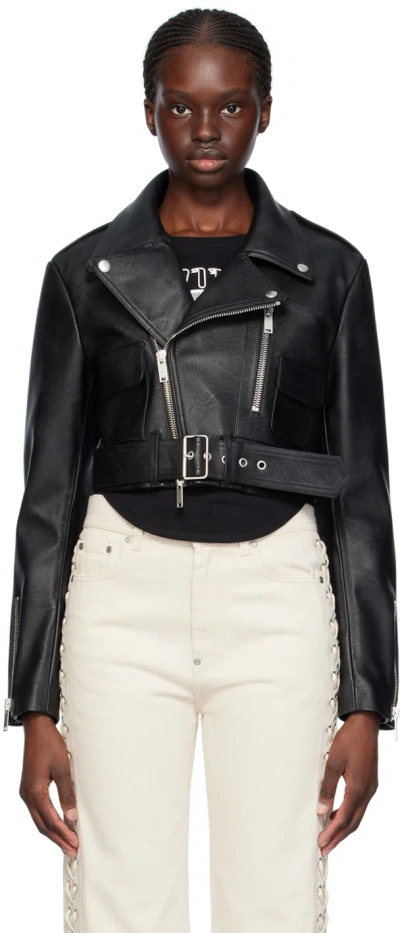 Stella Mccartney Black Cropped Faux-leather Biker Jacket In 1000 Black