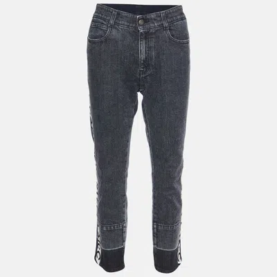 Pre-owned Stella Mccartney Black Denim Logo Detail Slim Fit Jeans M/waist 32" In Grey