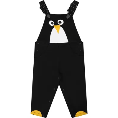 Stella Mccartney Black Dungarees For Baby Boy With Print