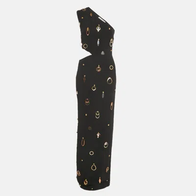 Pre-owned Stella Mccartney Black Embellished Crepe One-shoulder Cut-out Dress S