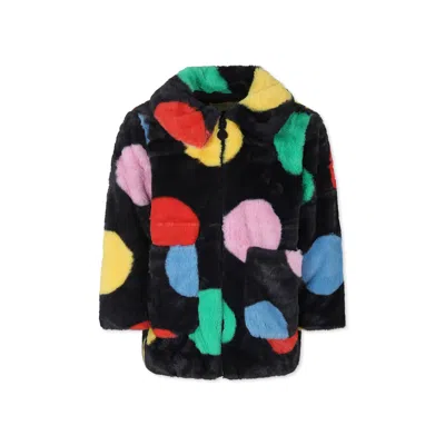 STELLA MCCARTNEY BLACK FAUX FUR COAT FOR GIRL WITH POLKA DOTS