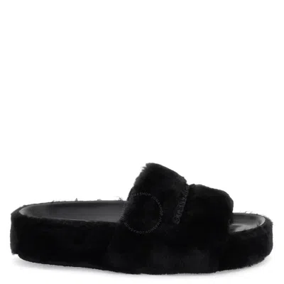STELLA MCCARTNEY STELLA MCCARTNEY BLACK FAUX-FUR SLIDE SANDALS