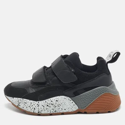 Pre-owned Stella Mccartney Black Faux Leather And Faux Suede Eclypse Sneakers Size 37