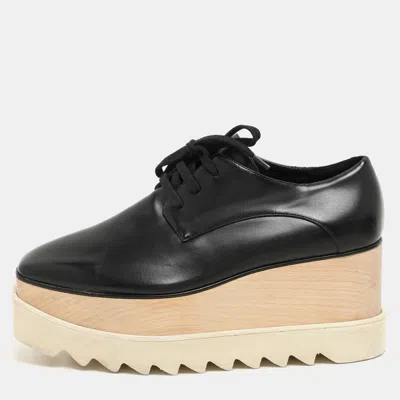 Pre-owned Stella Mccartney Black Faux Leather Elyse Platform Derby Size 36.5