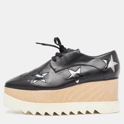 Pre-owned Stella Mccartney Black Faux Leather Elyse Star Derby Trainers Size 40