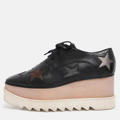 Pre-owned Stella Mccartney Black Faux Leather Elyse Star Platform Derby Sneakers Size 38.5