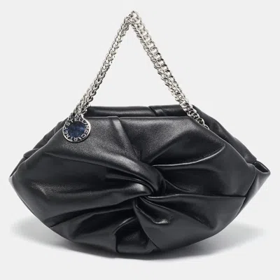Pre-owned Stella Mccartney Black Faux Leather Falabella Double Chain Shoulder Bag