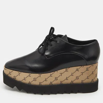 Pre-owned Stella Mccartney Black Faux Leather Monogram Elyse Platform Derby Sneakers Size 39