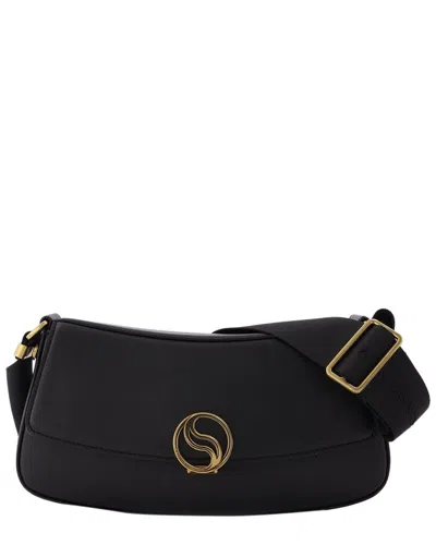 STELLA MCCARTNEY STELLA MCCARTNEY BLACK FAUX LEATHER S-WAVE SMALL HOBO BAG