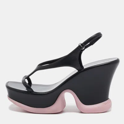Pre-owned Stella Mccartney Black Faux Leather Shroom Slingback Sandals 37.5