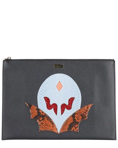 Pre-owned Stella Mccartney Black Faux Leather Super Hero Applique Zip Clutch (authentic  Pre-loved) In Silver