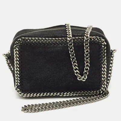 Pre-owned Stella Mccartney Black Faux Suede Falabella Camera Crossbody Bag