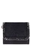 STELLA MCCARTNEY BLACK FLAP WALLET WITH SHAGGY DEER FABRIC AND CHAIN TRIM