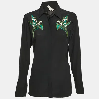 Pre-owned Stella Mccartney Black Floral Embroidered Silk Long Sleeve Shirt S