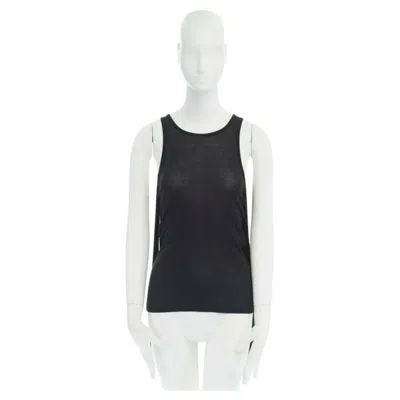 Pre-owned Stella Mccartney Black Fringe Back Cotton Silk Blend Sleeveless Top It38 Xs