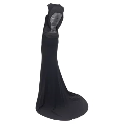 Stella Mccartney Black Fringe Mesh Back Fitted Long Train Gown