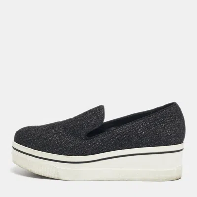 Pre-owned Stella Mccartney Black Glitter Binx Star Slip On Sneakers Size 38