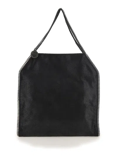 Stella Mccartney Black Handbag With Diamond-like Chain And Logo Charm On The Front