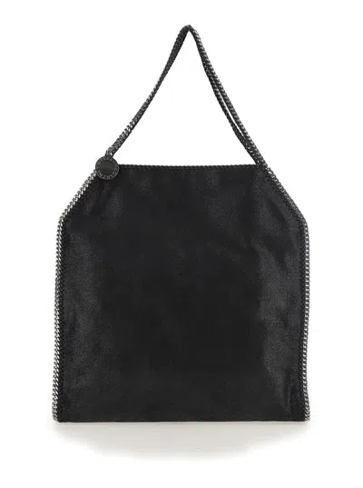 Stella Mccartney Black Handbag With Diamond-like Chain And Logo Charm On The Front In Ecoleather Wom
