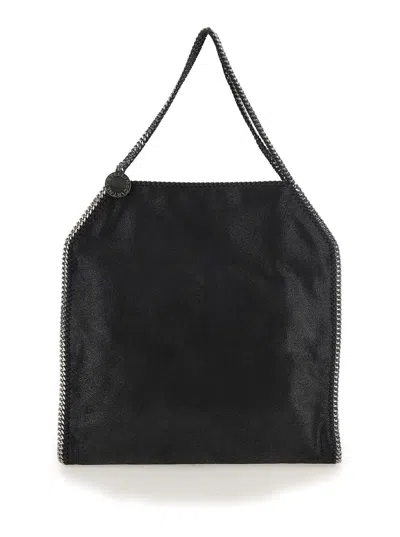 Stella Mccartney Black Handbag With Diamond-like Chain And Logo Charm On The Front In Ecoleather Woman