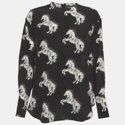 Pre-owned Stella Mccartney Black Horse Print Silk Blouse M