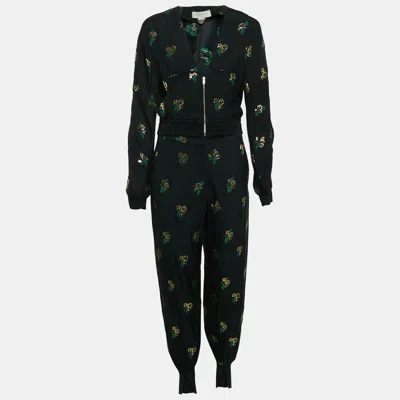 Pre-owned Stella Mccartney Black Jacquard Rib Knit Trimmed Pant Top Set S