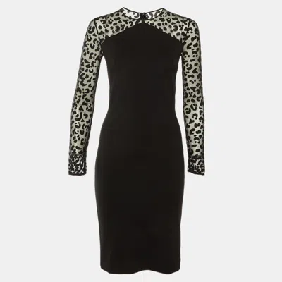 Pre-owned Stella Mccartney Black Jersey & Mesh Knee Length Sheath Dress S