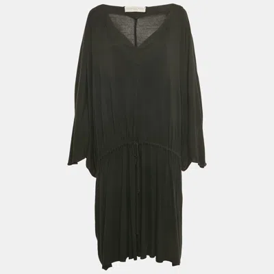 Pre-owned Stella Mccartney Black Jersey Plunge Neck Drawstring Midi Dress L