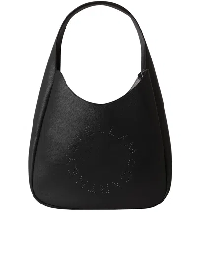 Stella Mccartney Logo Large Faux Leather Shoulder Bag In Black