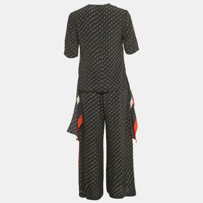 Pre-owned Stella Mccartney Black Logo Print Silk Top & Pants Set S