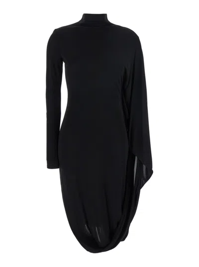Stella Mccartney Asymmetric Cape Midi Dress In Black